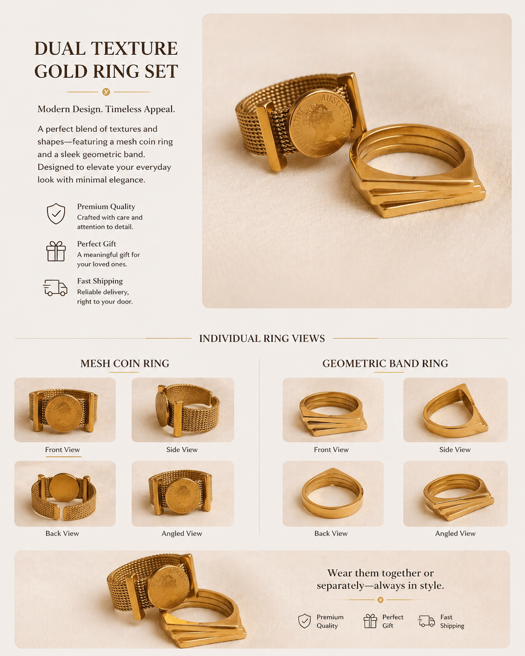 Mesh Coin Ring , Geometric Band Ring...
