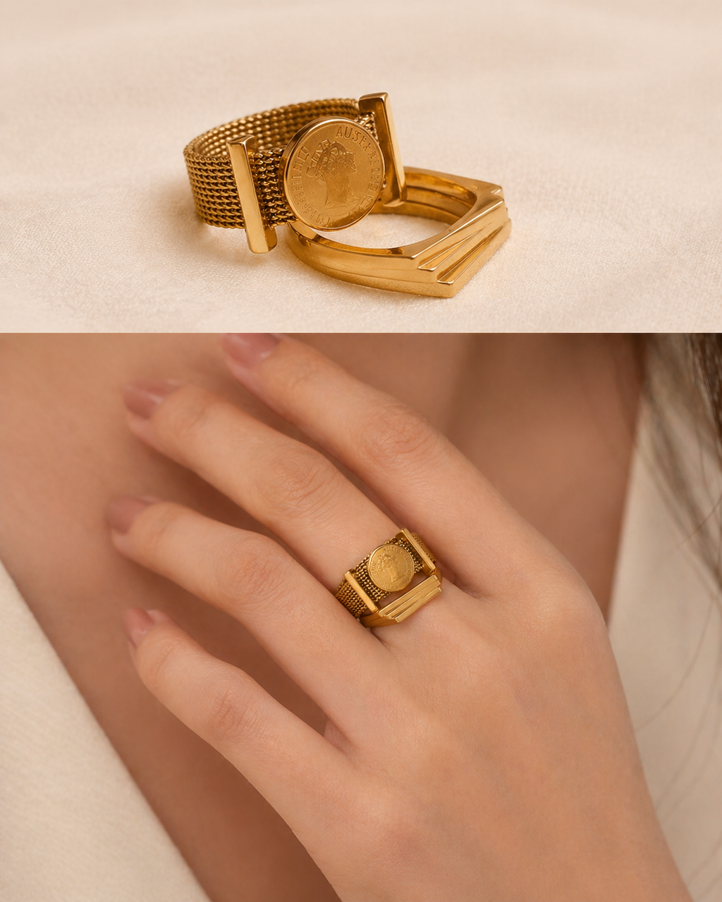 Mesh Coin Ring , Geometric Band Ring...