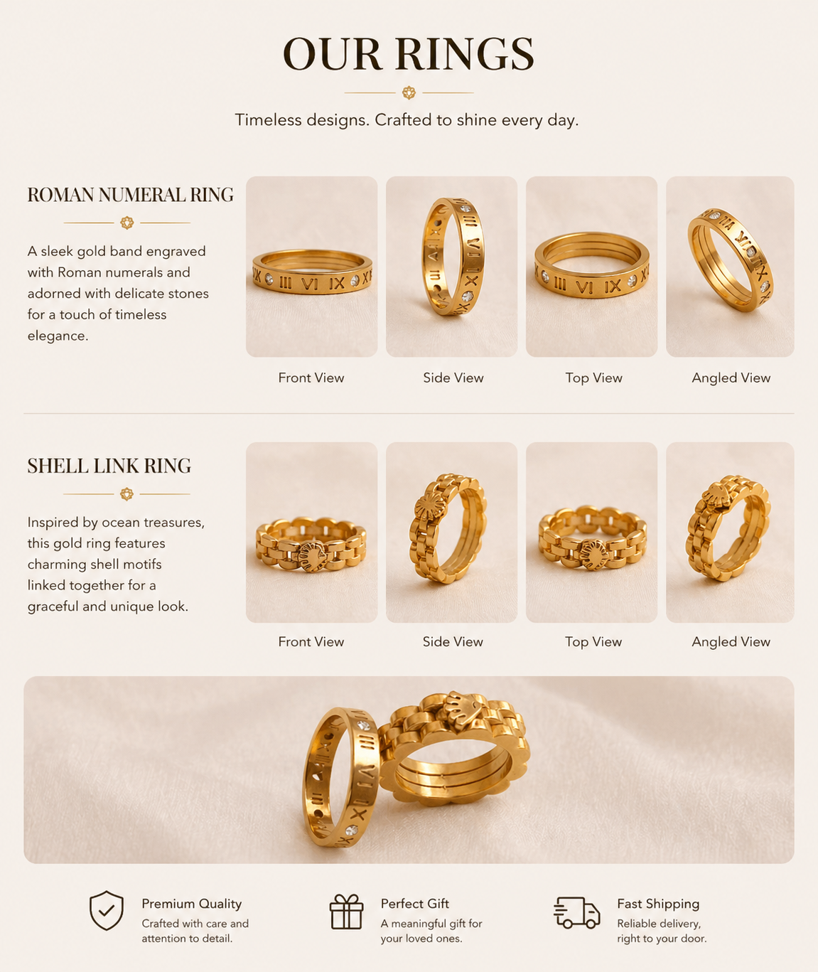 Shell Link Ring,Roman Numeral Ring..